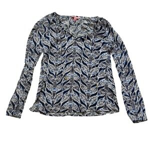 Lilly Pulitzer Mermaid Tail Top XXS Blue White Blouse Resort Boho Luxury Summer